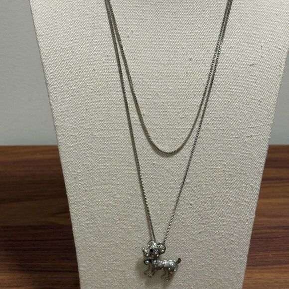 Betsey Johnson Signed 2 Layer Silver-tone Necklace with Dog pendant. - Picture 1 of 4